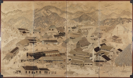 馬上金山刺繍屏風 右隻