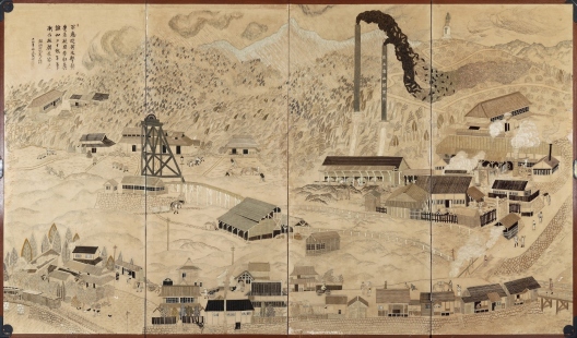 馬上金山刺繍屏風 左隻